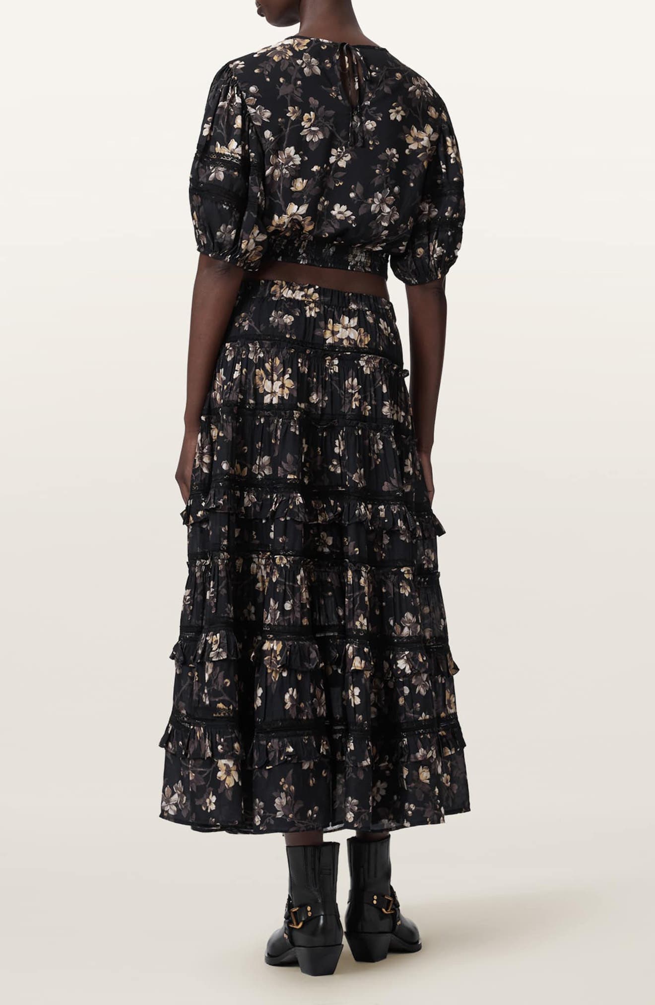 Talia Floral Print Ruffle Lace Maxi Skirt (Women) | Nordstrom
