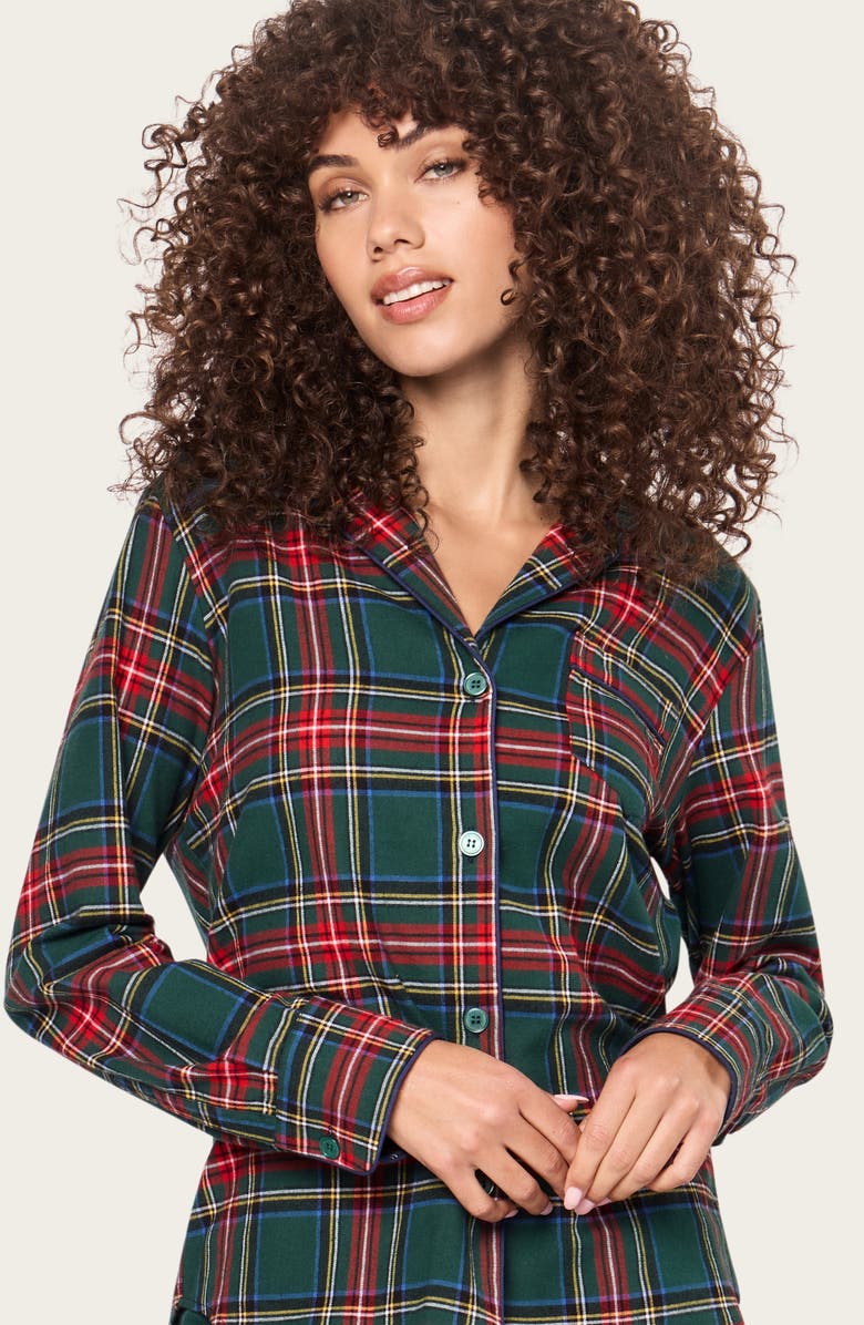 Petite Plume Kensington Tartan Cotton Twill Pajamas, Alternate, color, Green