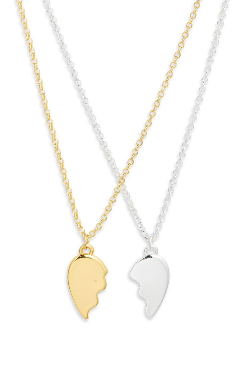 Set of 2 Friendship Half-Heart Pendants, Alternate, color, 14K GOLD AND SS DIPPED
