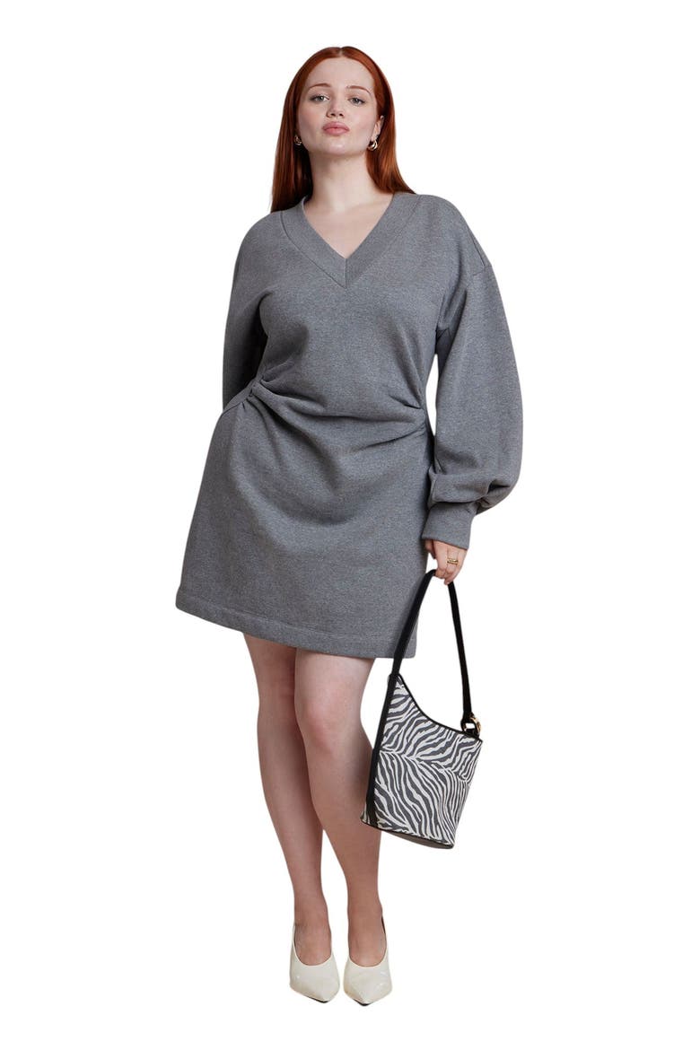 Shirred French Terry Mini Dress (plus), Main, color, HEATHERED CHARCOAL