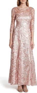 Tahari Embroidered Sequin A-Line Gown
