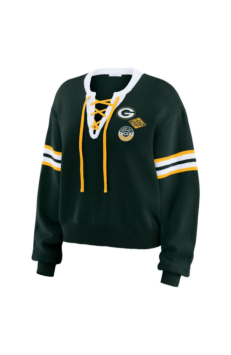 WEAR by Erin Andrews Women's WEAR by Erin Andrews Green  Green Bay Packers Lace-Up Sweater, Alternate, color, Green