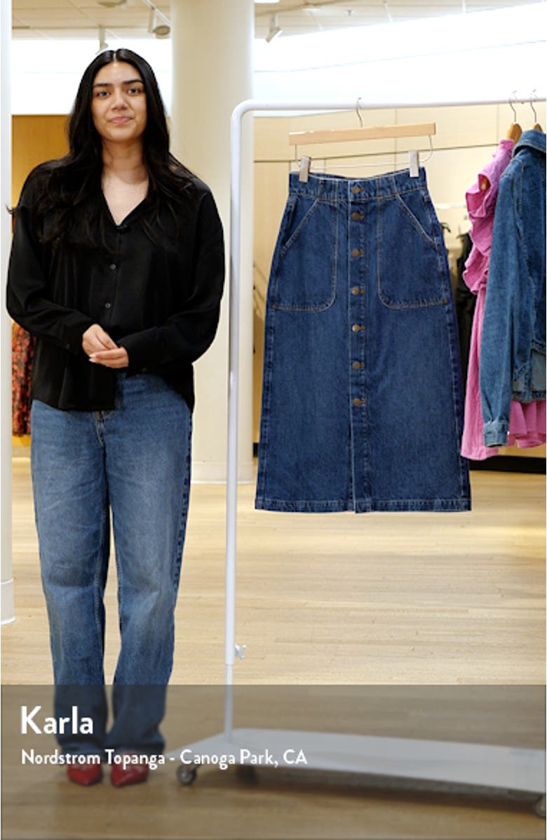 Modern Pocket Button Front Midi Denim Skirt, sales video thumbnail