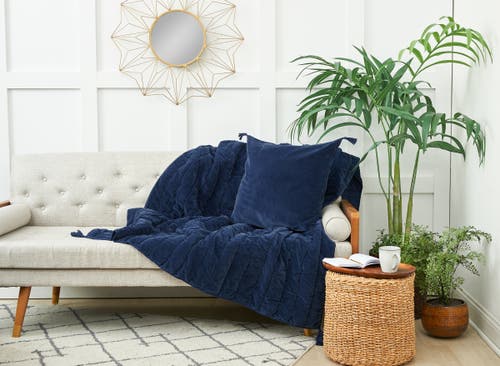 Carol & Frank Blue River Indigo 100% Cotton Premium Accent Throw Pillow W/ Tassels 22" X 22" In Blue
