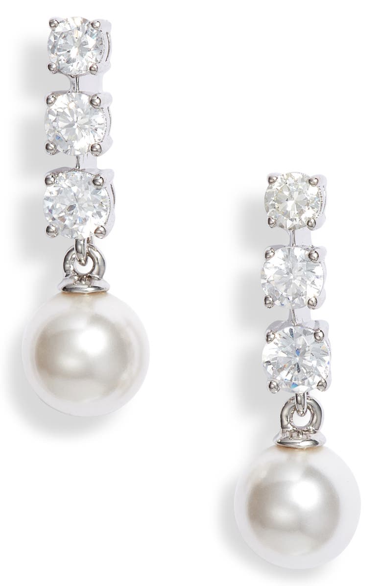 Nadri Camila Imitation Pearl & Cubic Zirconia Drop Earrings, Main, color, 