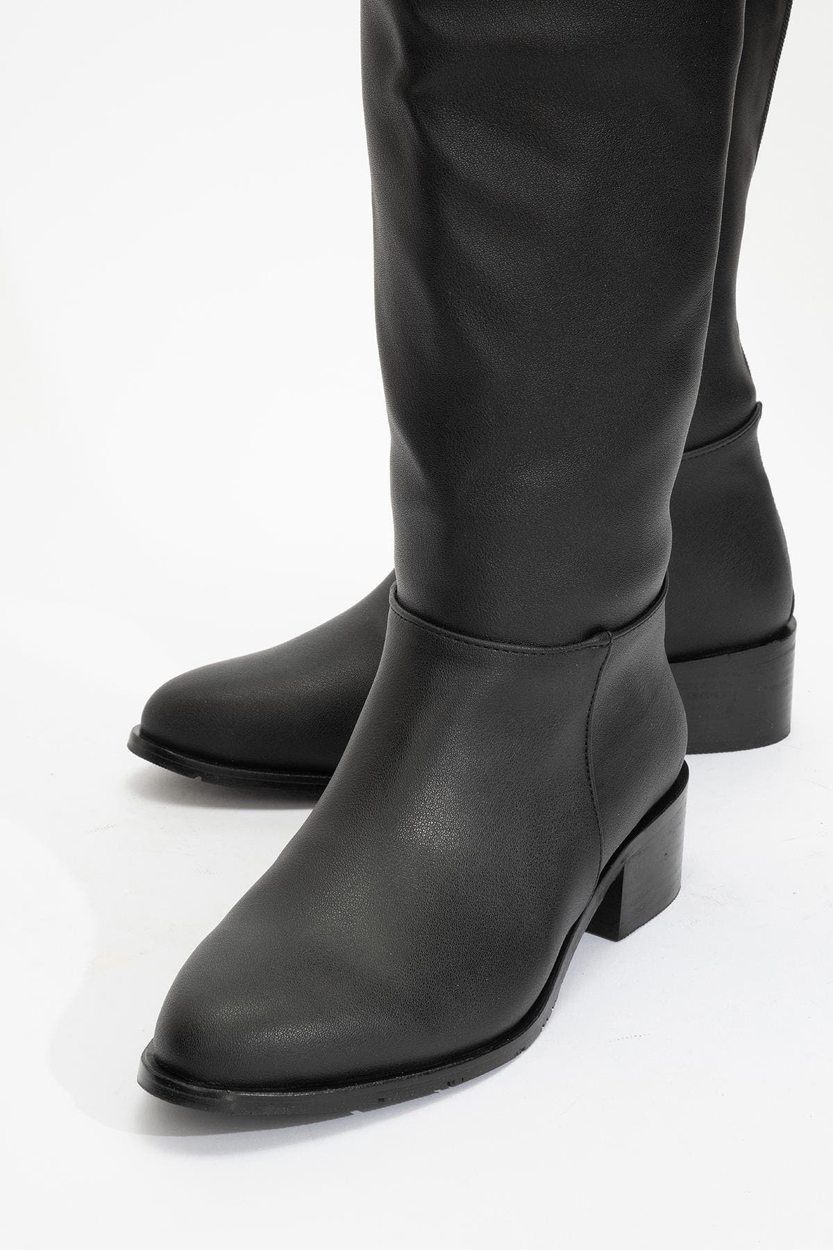 Prologue Shoes Svetlo Back Zip Knee High Boot, Alternate, color, Black Faux Leather