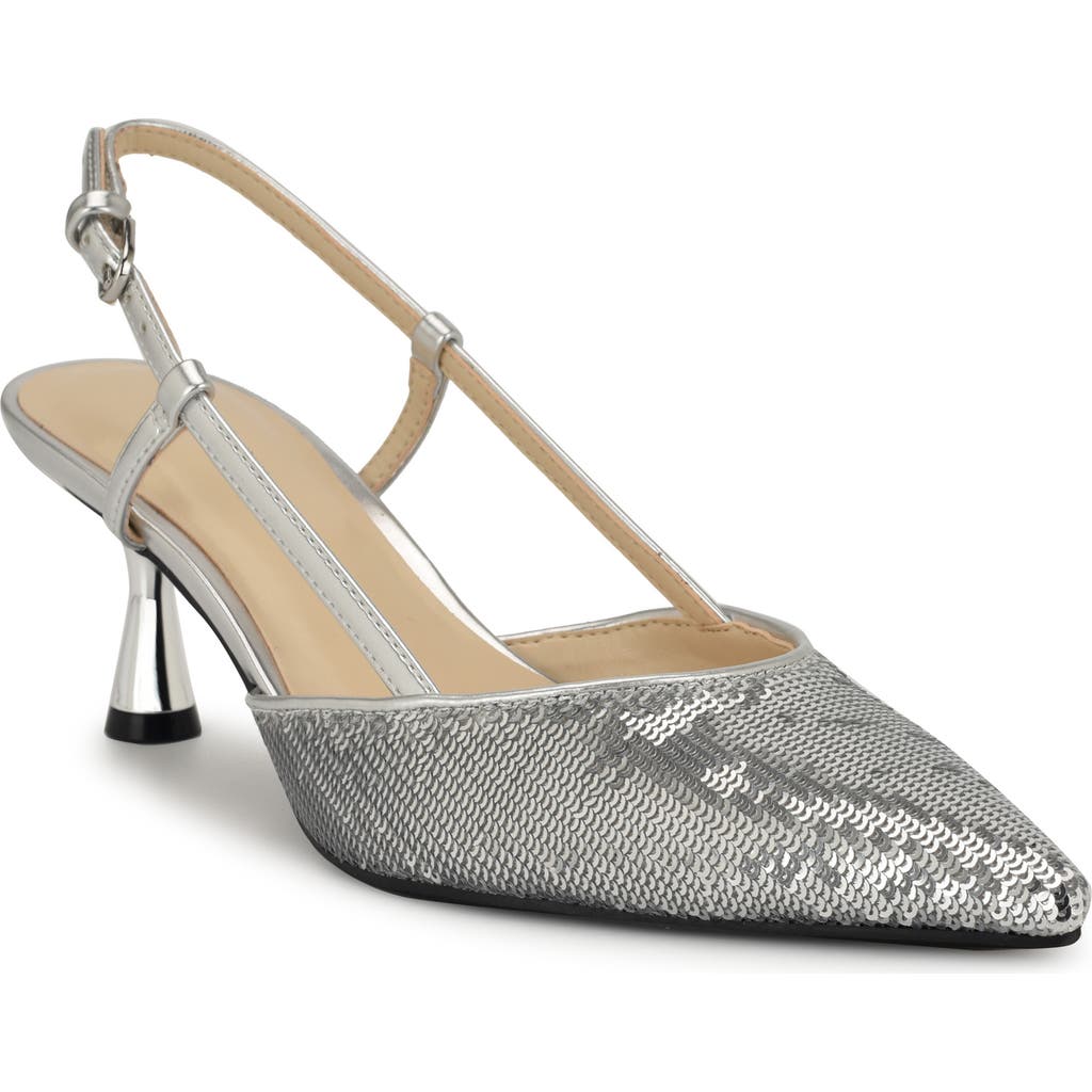 Nine West Rowen Slingback Kitten Heel Pump In Silver