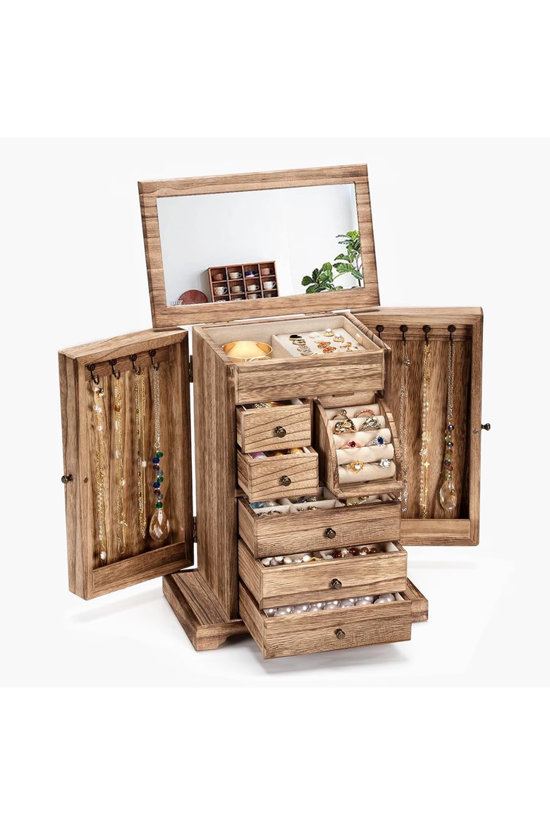 Wooden Tabletop Jewelry Armoire, Main, color, Rustic Brown