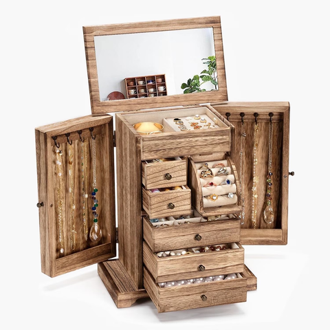 Wooden Tabletop Jewelry Armoire