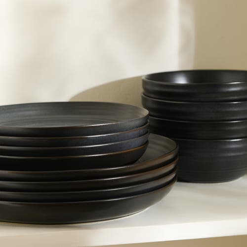 Stone Lain Elio Stoneware 4-piece Dinner Plate Set In Black