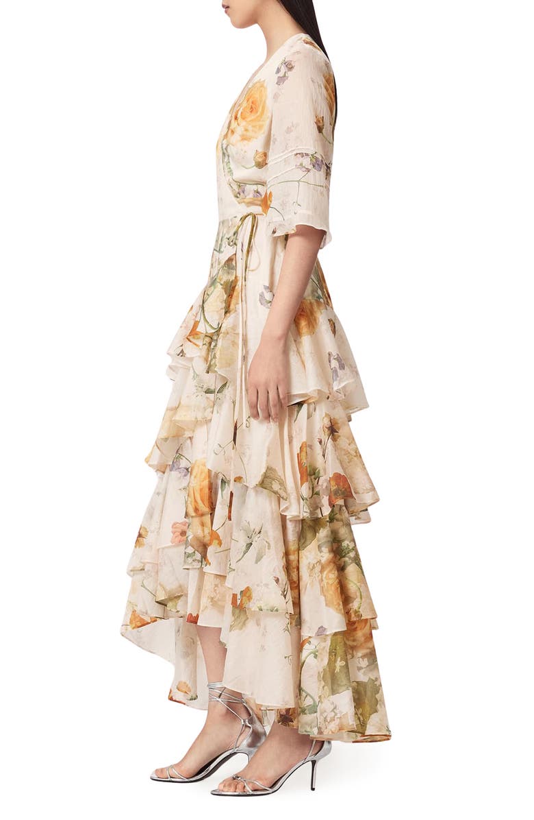 AllSaints Camellia Floral Print Wrap Dress, Alternate, color, Haze White