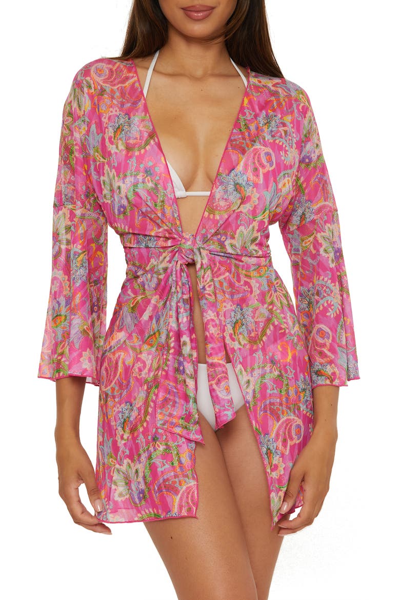 Polynesia Paisley Mesh Cover-Up Tunic, Main, color, PINK MULTI