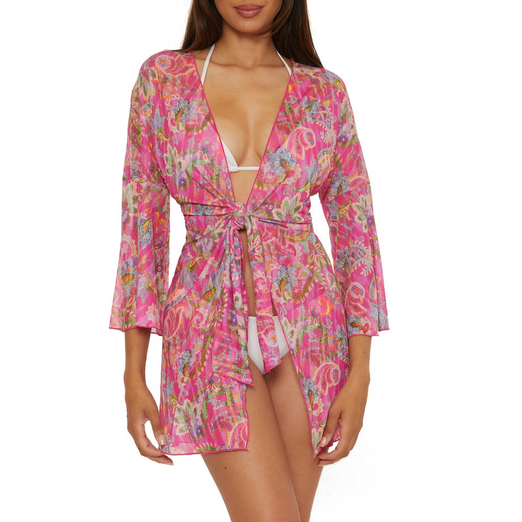 Shop Becca Polynesia Paisley Mesh Cover-up Tunic In Pink Multi