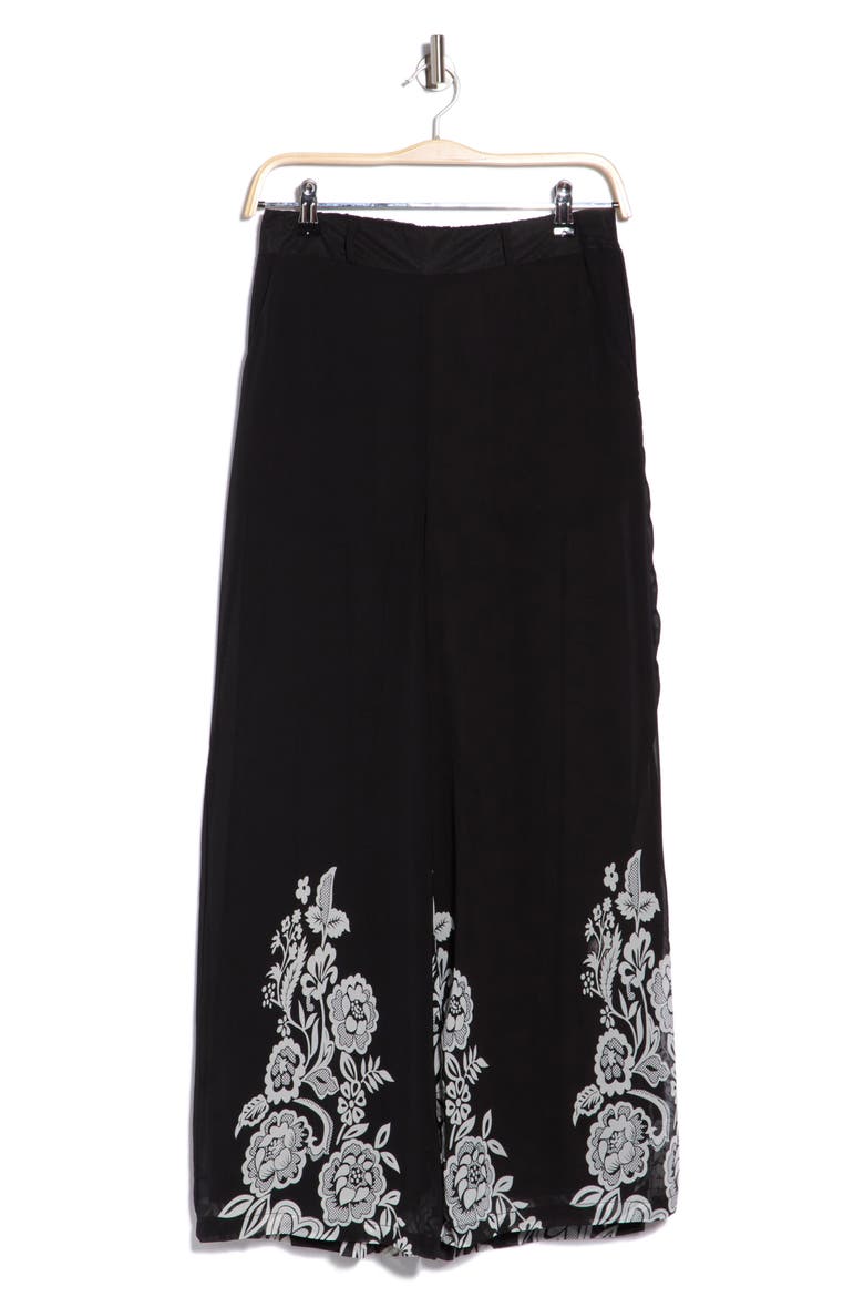 Border Print Wide Leg Pants, Main, color, BLACK/ IVORY