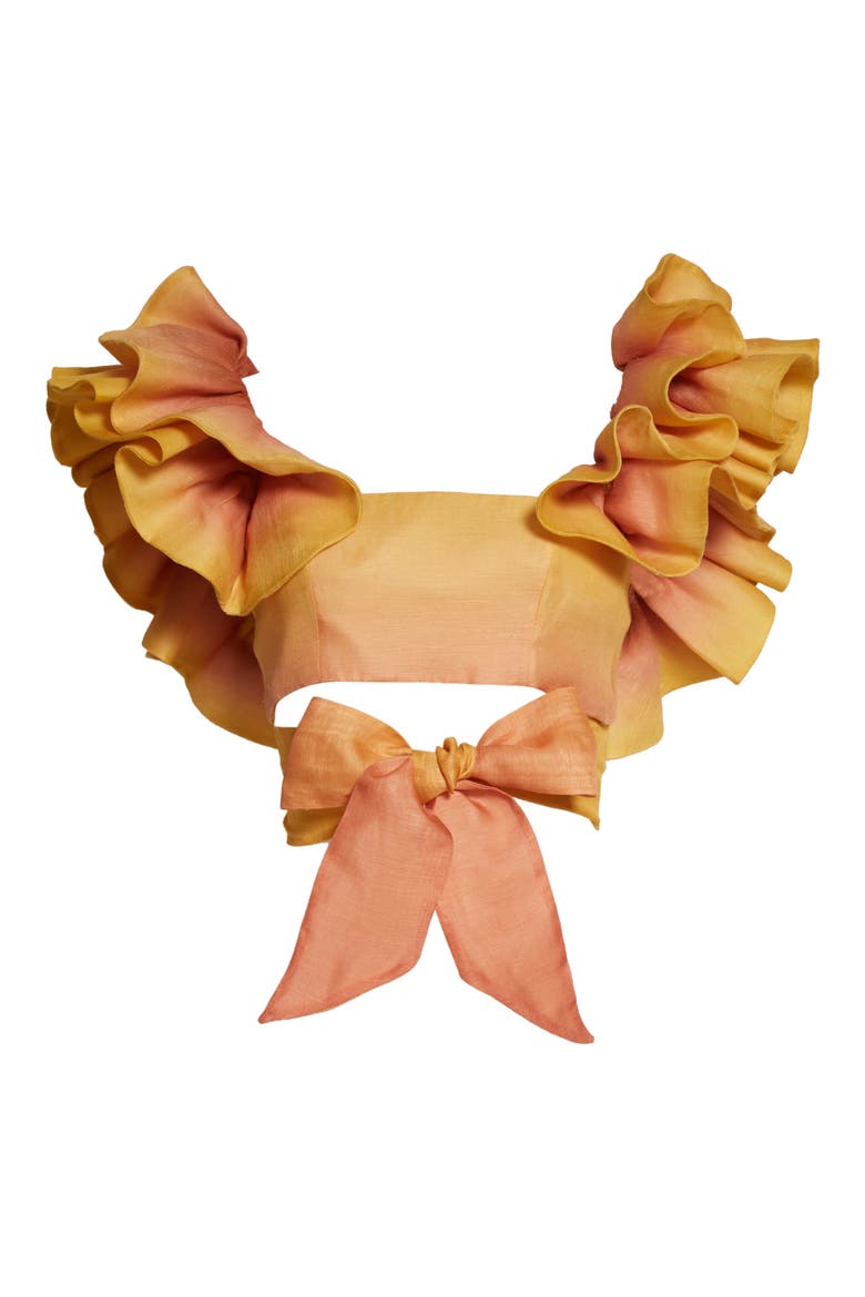 Postcard Ombré Ruffle Silk & Linen Crop Top, Alternate, color, OMBRE SUNSHINE
