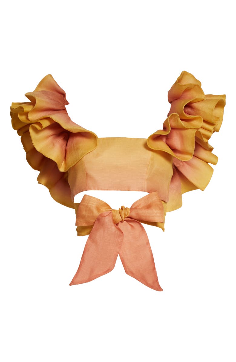 Zimmermann Postcard Ombré Ruffle Silk & Linen Crop Top, Alternate, color,