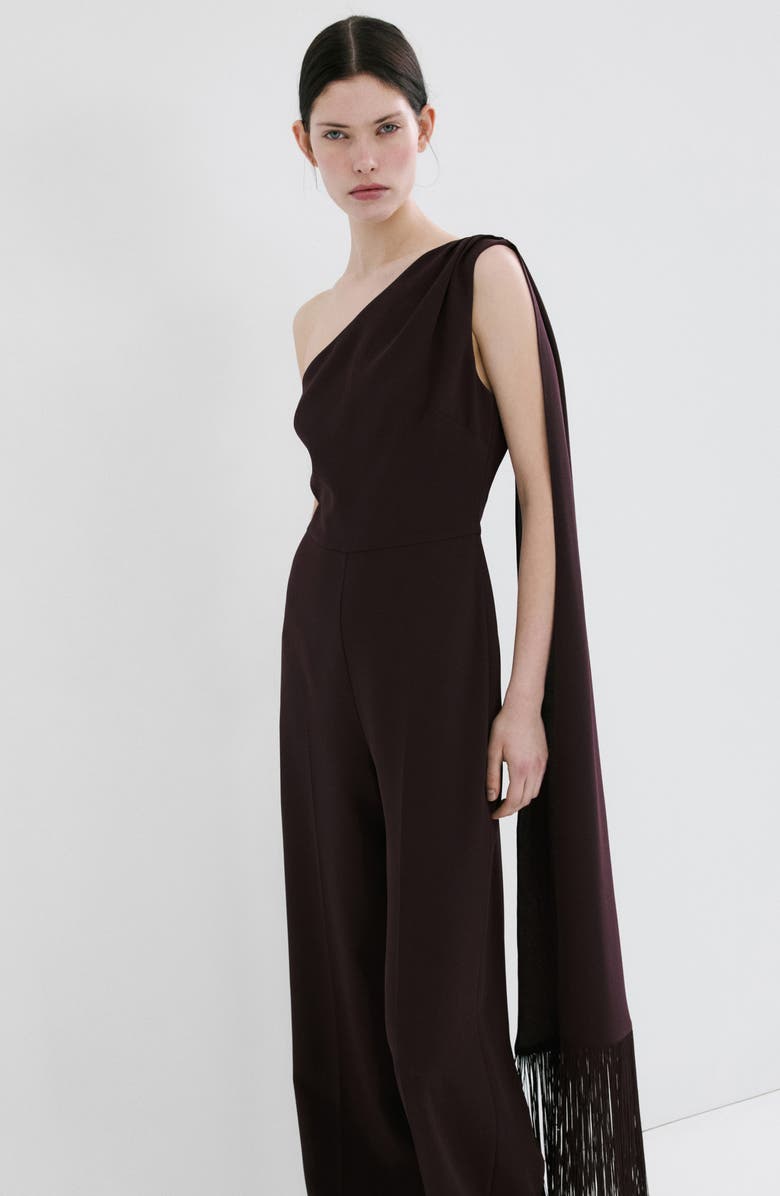 MANGO Asymmetric Jumpsuit, Alternate, color, Chocolate
