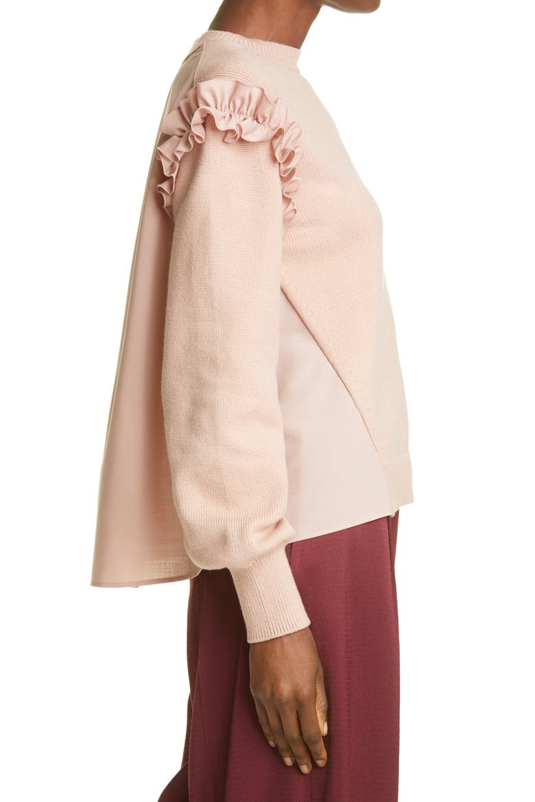Ruffle Mixed Media Sweater, Alternate, color, MAUVE PINK