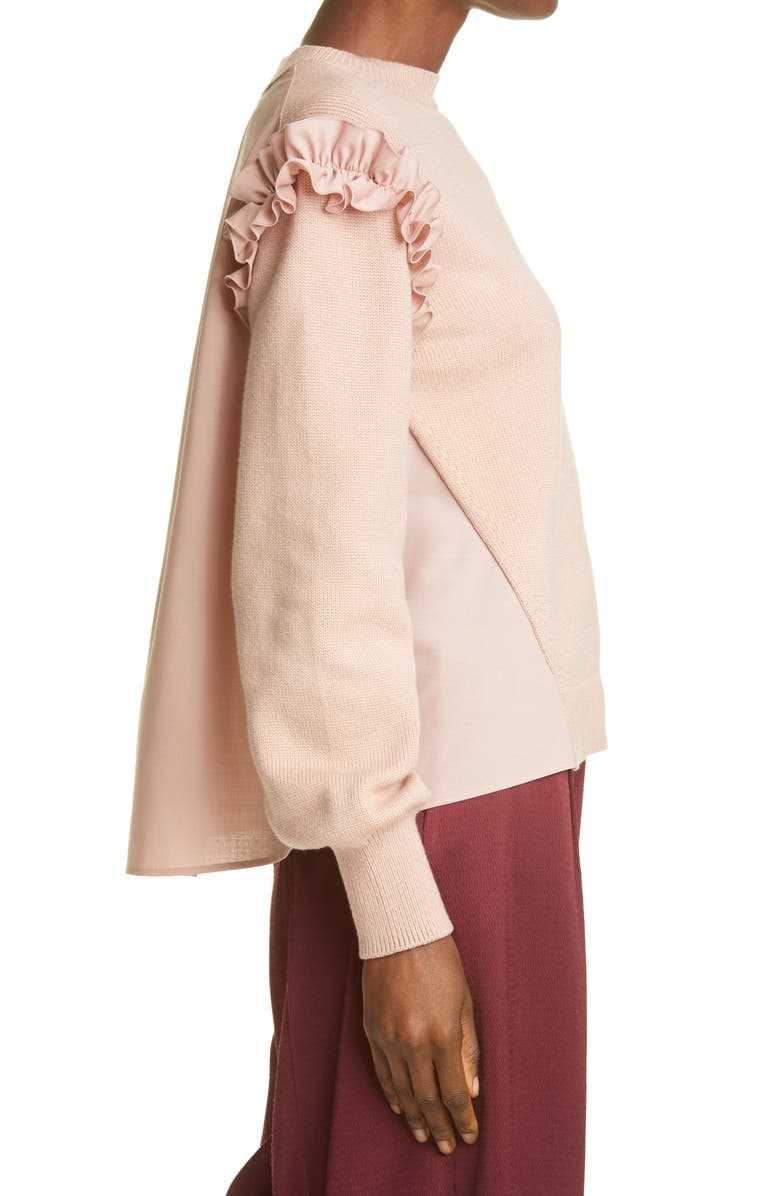 Adeam Ruffle Mixed Media Sweater, Alternate, color,