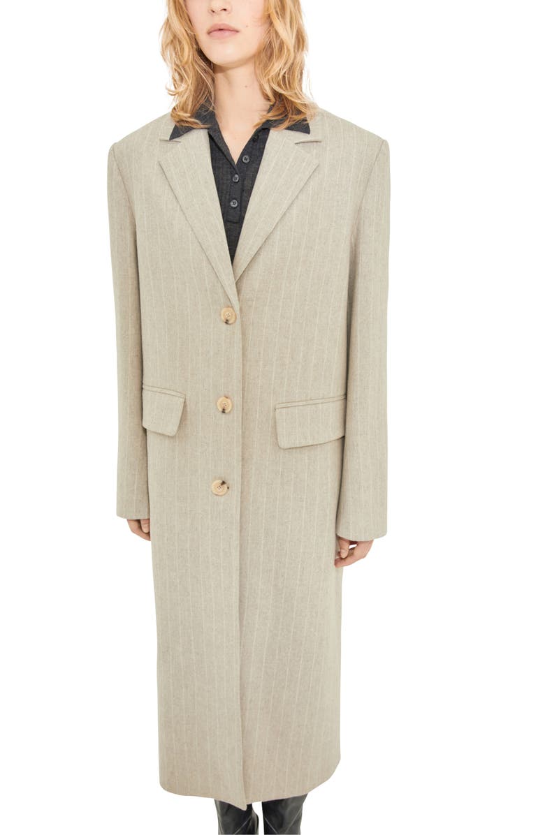 MANGO Pinstripe Wool Blend Coat, Main, color, 
