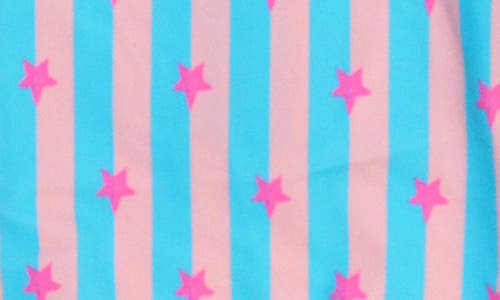 Rufflebutts Neon Star Party Long Sleeve Ruffle One-piece Swimsuit In Pink