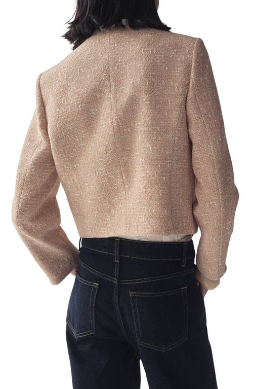Mango Jade Cotton Blend Tweed Jacket In Medium Brown