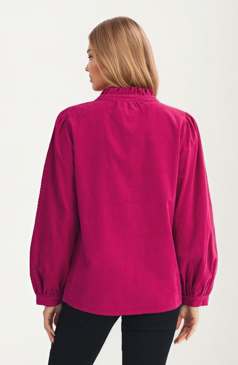 Knit and Lounge Button Front Embroidered Floral Long Sleeve Blouse, Alternate, color, 