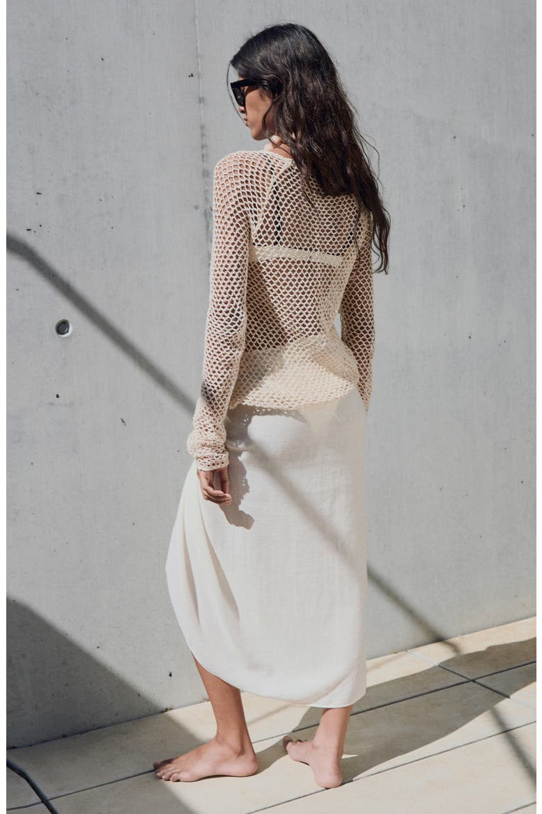 Stretch Cotton Crochet Sweater, Alternate, color, ECRU