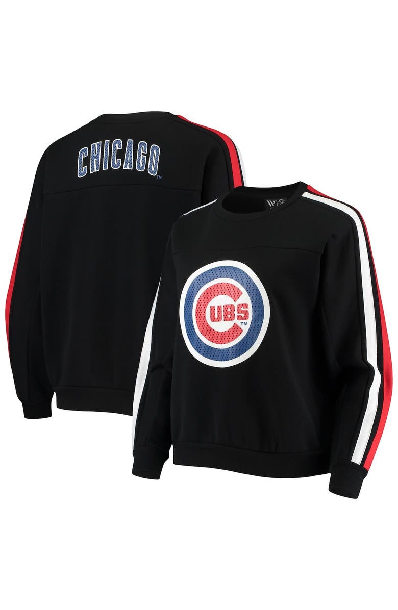 THE WILD COLLECTIVE Women's The Wild Collective Black Chicago Cubs Perforated Logo Pullover Sweatshirt, Main, color, Black