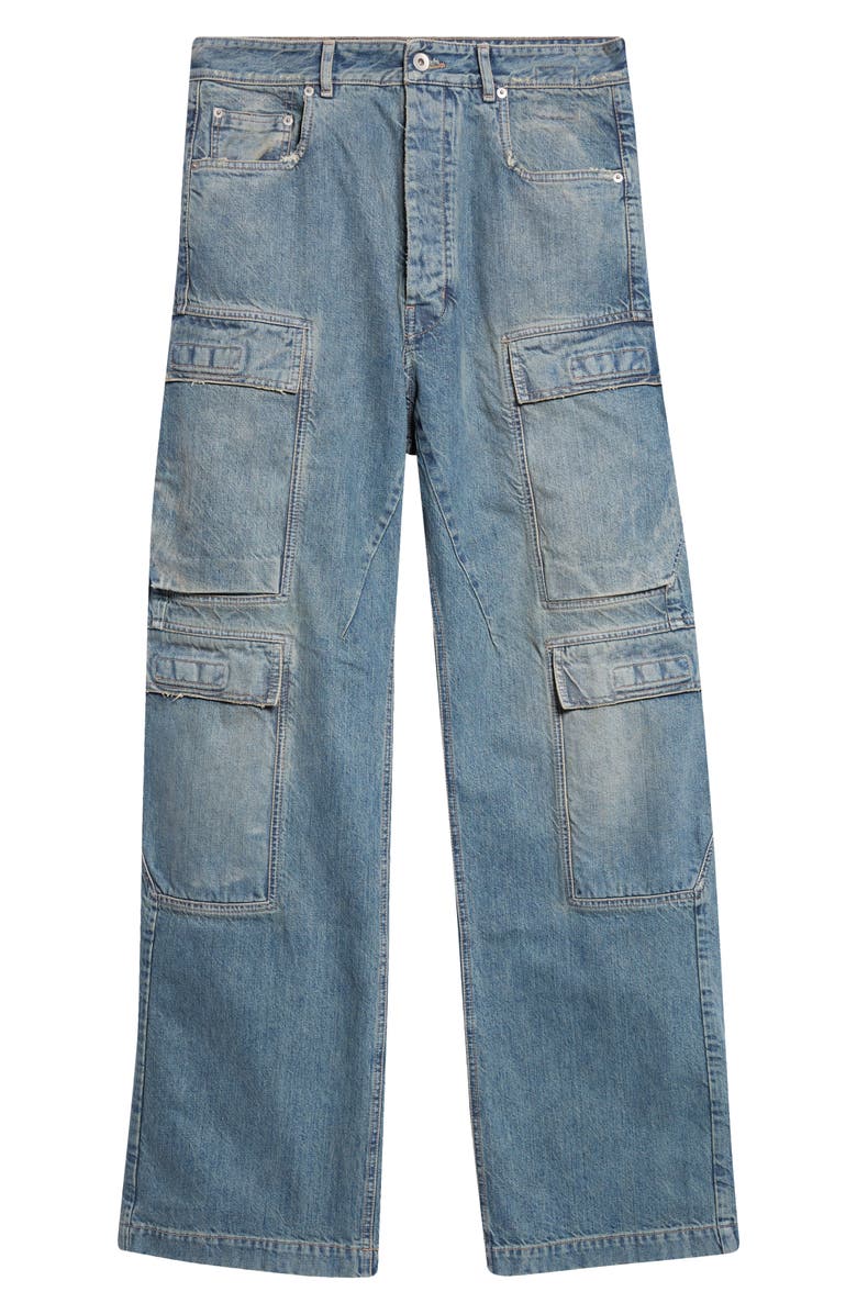 Rick Owens DRKSHDW Distressed Straight Leg Cargo Jeans, Main, color, Washed Indigo
