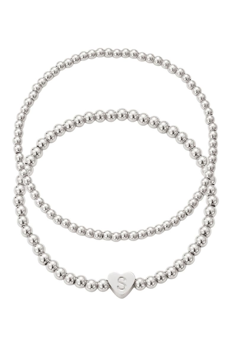 Beaded Initial Charm Bracelet Set, Main, color, SILVER-S