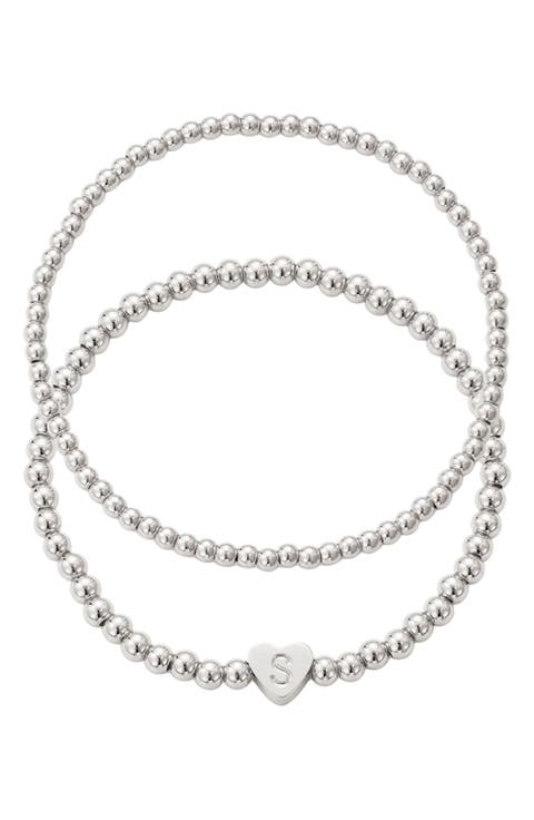 Beaded Initial Charm Bracelet Set