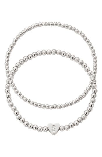 Adornia Beaded Initial Charm Bracelet Set In Silver