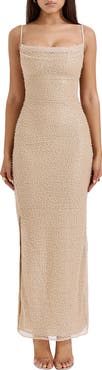 HOUSE OF CB Calla Beaded Mesh Overlay Gown