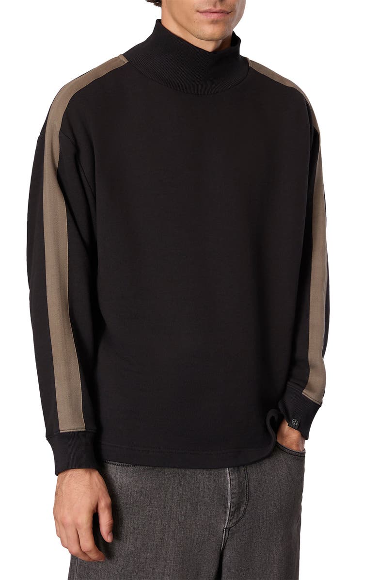 rag & bone Mixed Media Mock Neck Sweatshirt, Main, color, Black