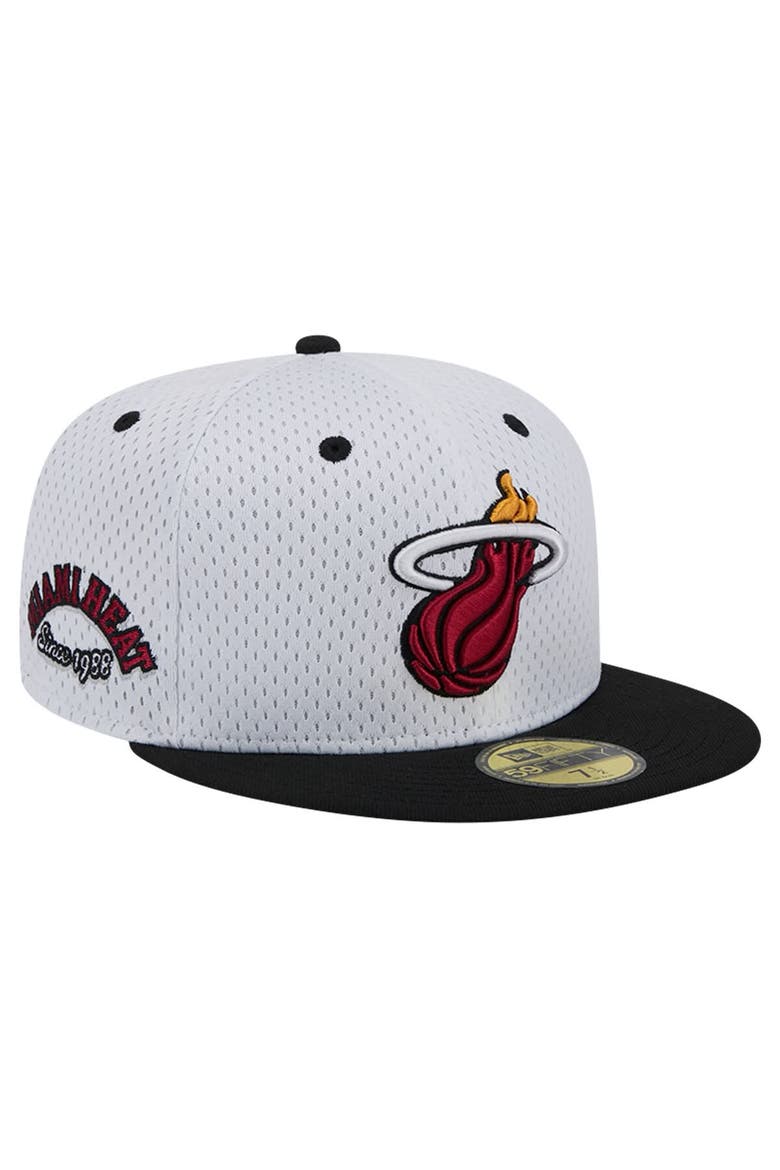 Men's New Era White/Black Miami Heat Throwback 2Tone 59FIFTY Fitted Hat, Main, color, White