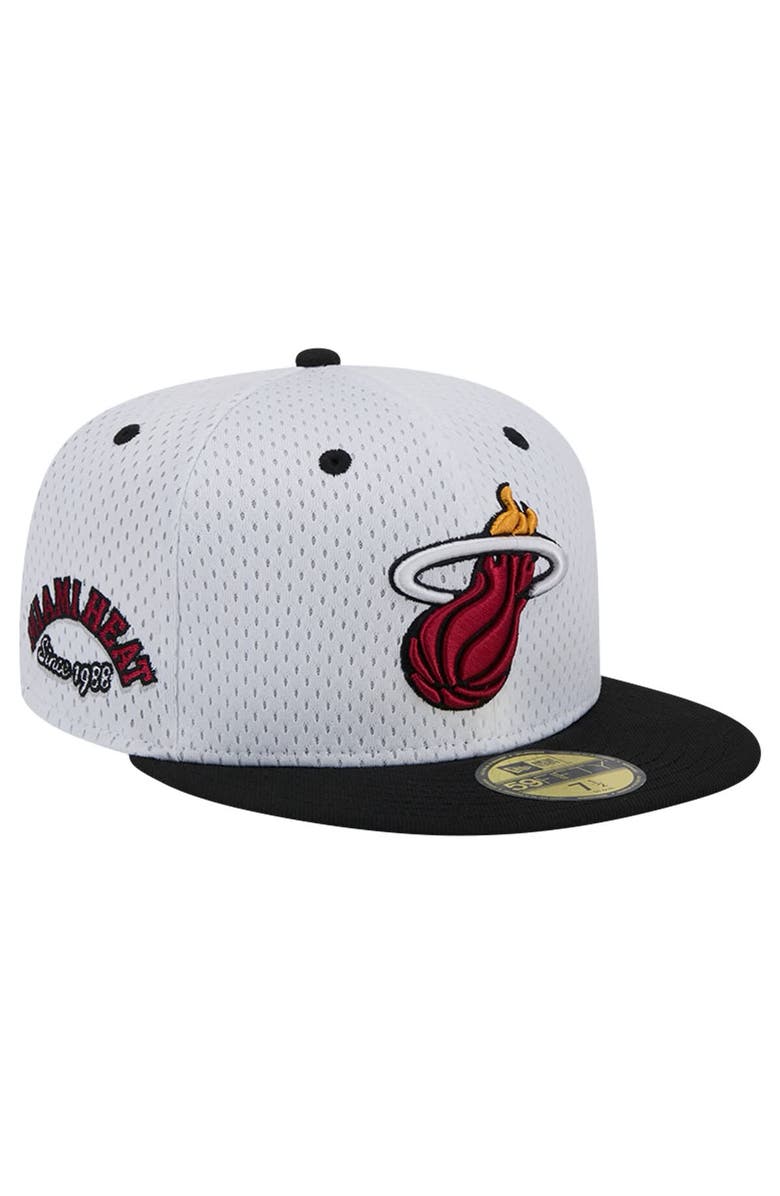 New Era Men's New Era White/Black Miami Heat Throwback 2Tone 59FIFTY Fitted Hat, Main, color, 