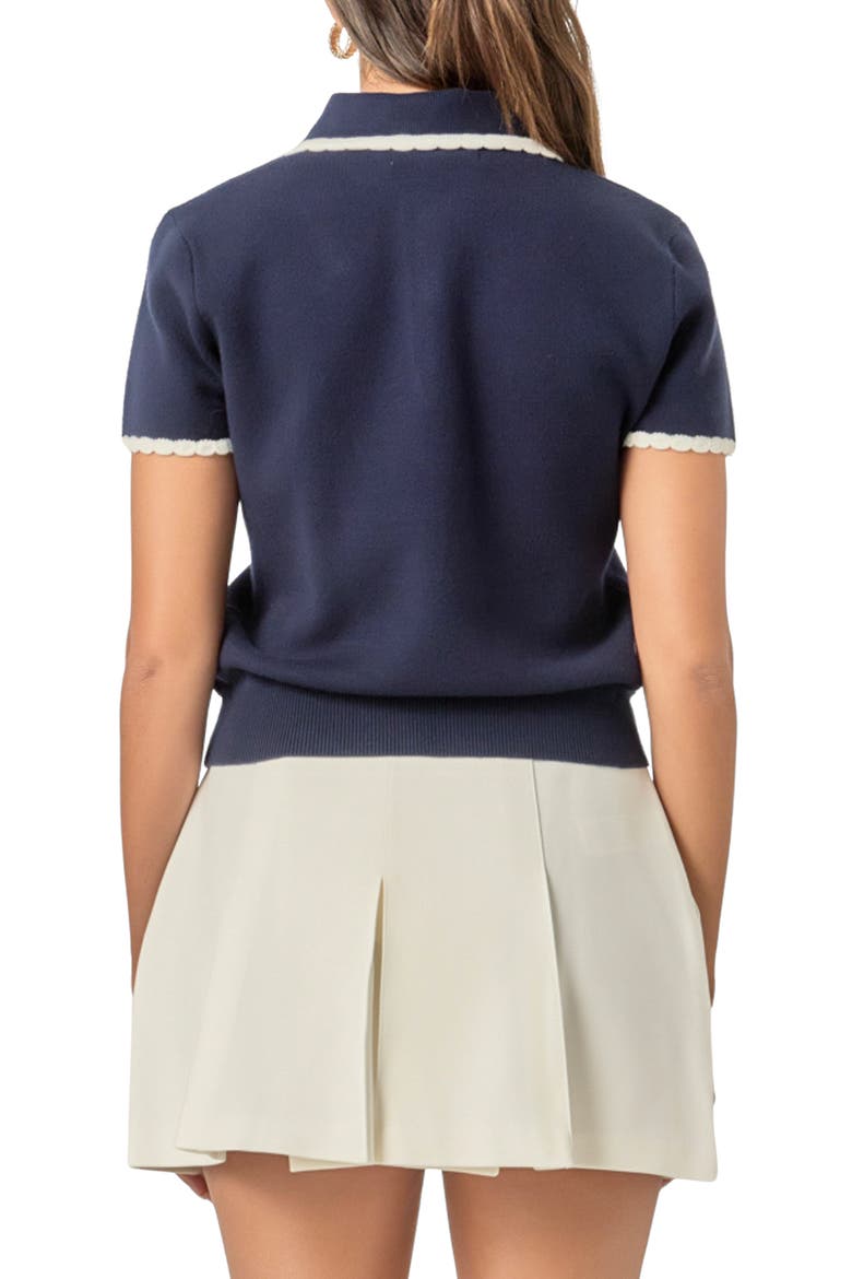 Scalloped Trim Sweater Polo, Alternate, color, NAVY/ WHITE