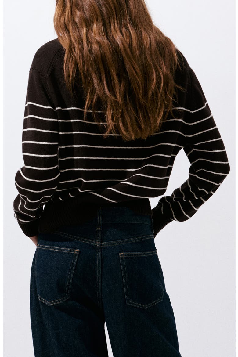 Striped Cotton Half Zip Sweater, Alternate, color, BROWN