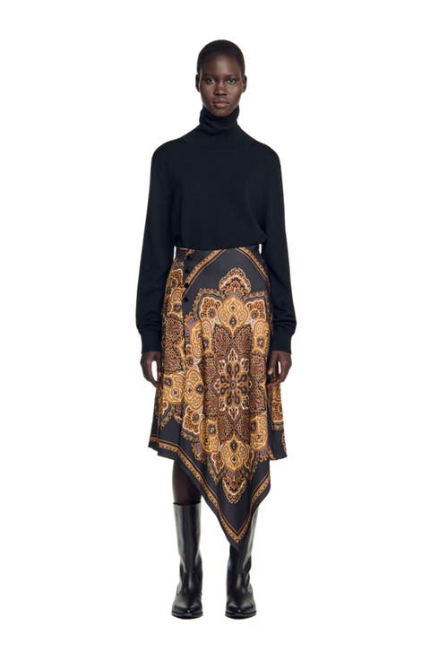 Asymmetrical scarf print skirt