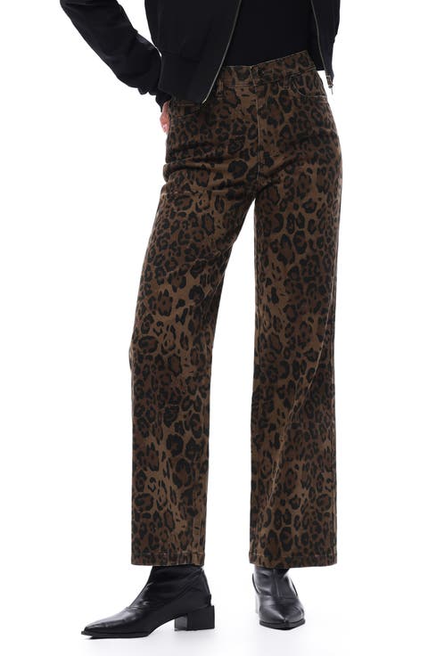 High Waist Print Straight Leg Jeans