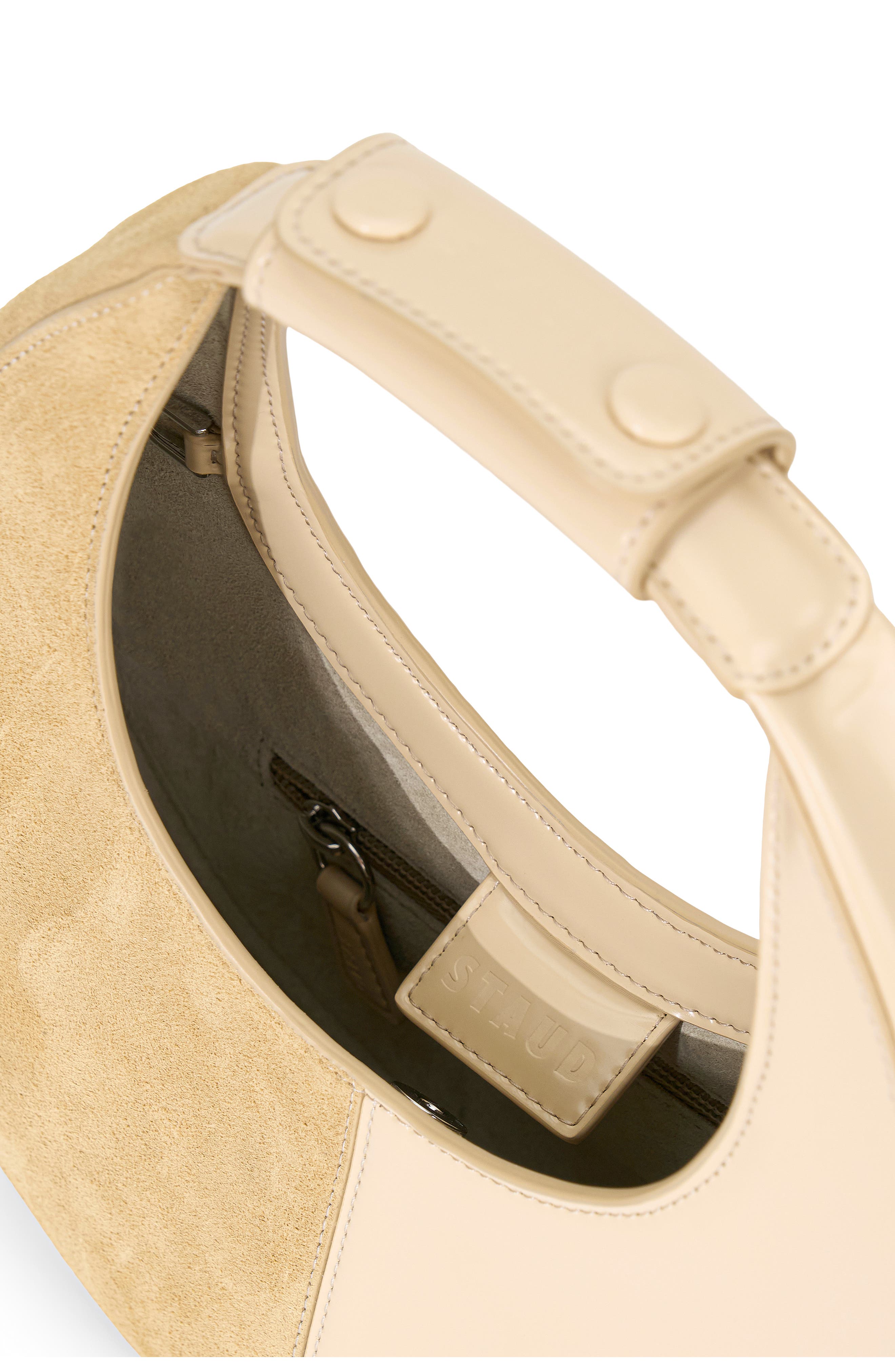 STAUD Mini Moon Split Leather Bag, Alternate, color, Oat