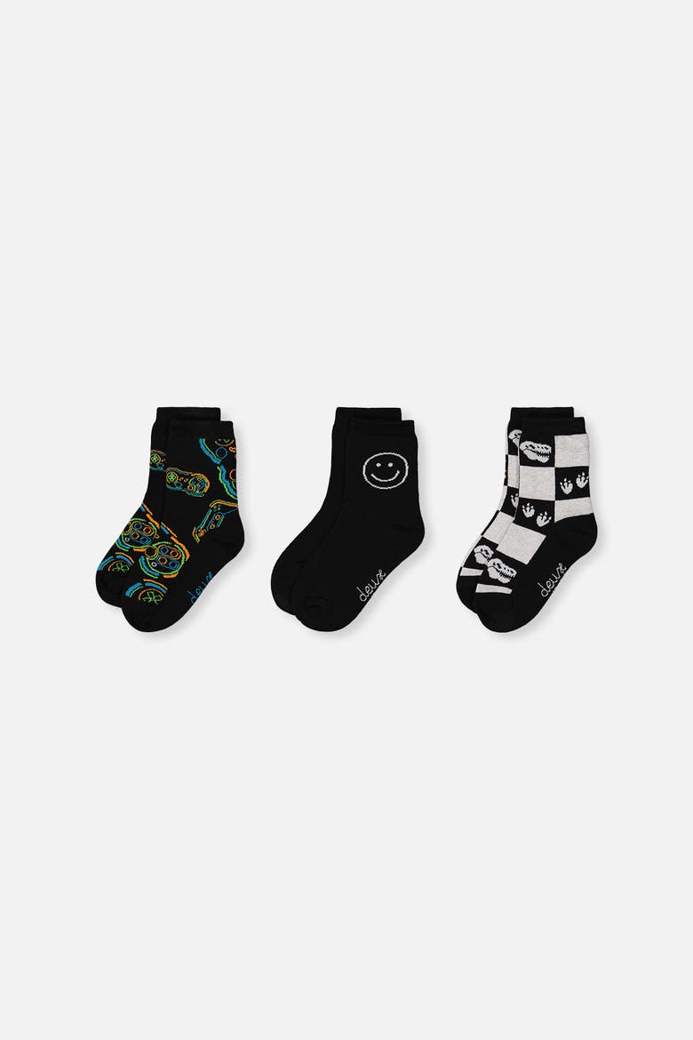 Checkered Graphic Ribbed Cuff Socks, Main, color, Black