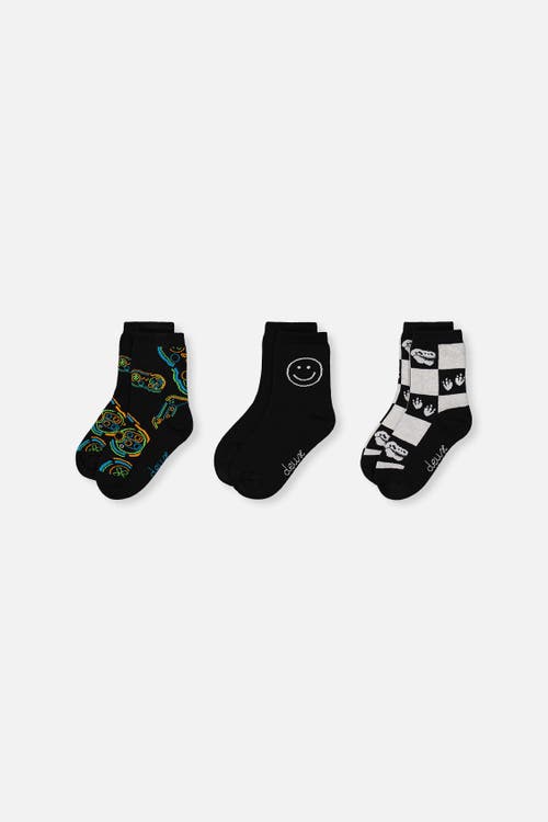 Deux par Deux Checkered Graphic Ribbed Cuff Socks in Black at Nordstrom, Size 5