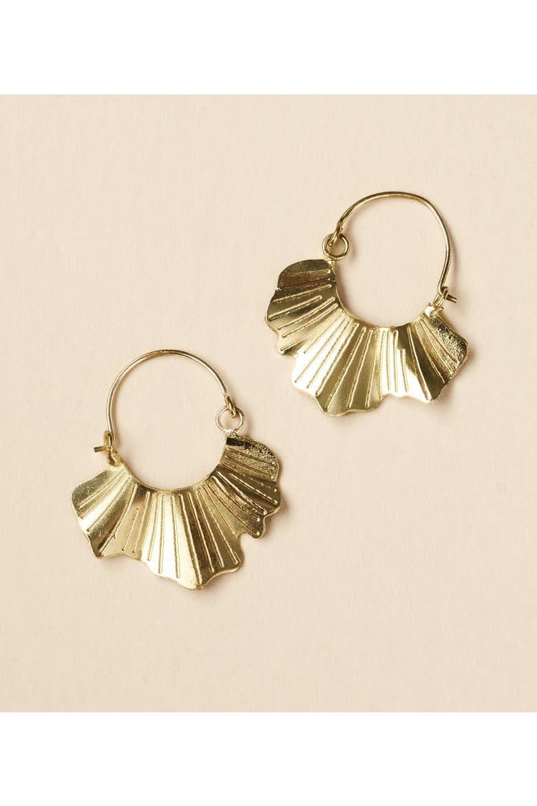 Sayuri Ginkgo Leaf Hoop Earring, Alternate, color, Gold