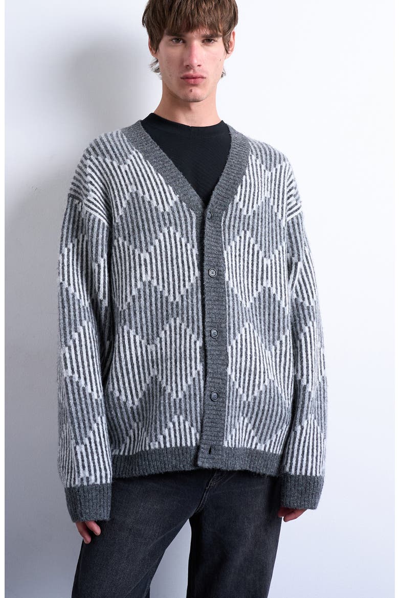 Diamond V-Neck Cardigan, Main, color, GREY