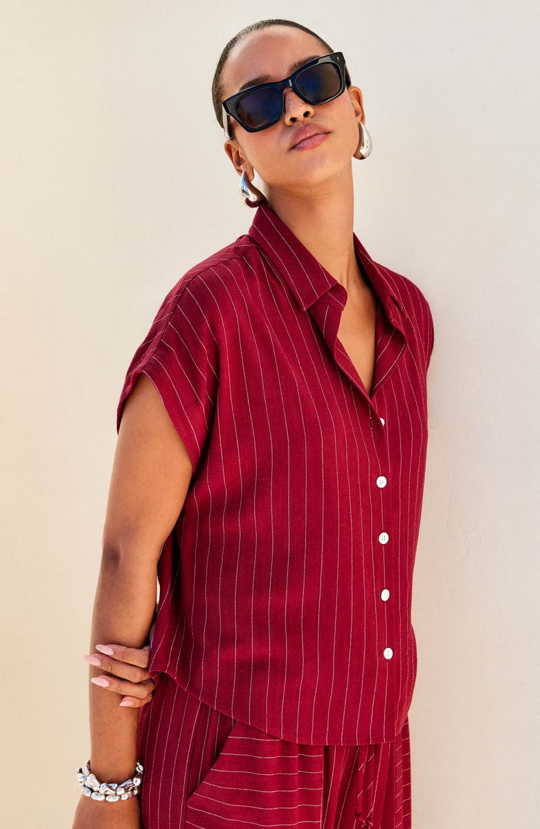 FIFTEEN TWENTY Collette Pinstripe Button-Up Shirt, Alternate, color, Burgundy