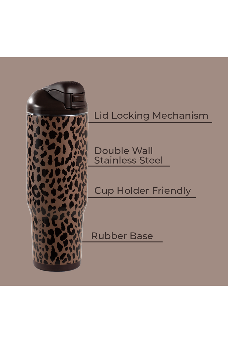 Ease2o 40oz Insulated Stainless Steel Water Bottle With Dual Sip & Chug Lid, Alternate, color, Brown Leopard