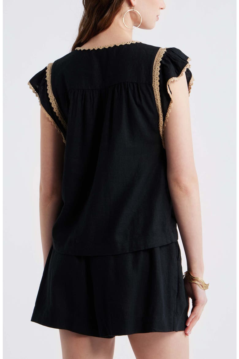 Crochet Trim Linen Blend Top, Alternate, color, BLACK