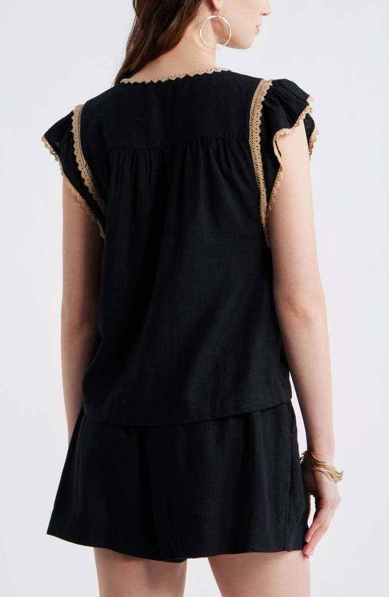 Treasure & Bond Crochet Trim Linen Blend Top, Alternate, color, Black